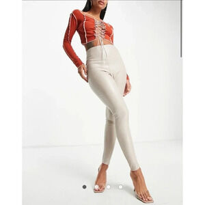 Missy Empire high waist leather look legging in ecru Stone Women’s Size US 8 New